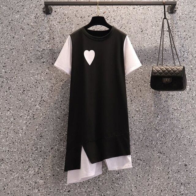 Black White Irregular Love Heart Cute Casual Dress MK16057 - KawaiiMoriStore