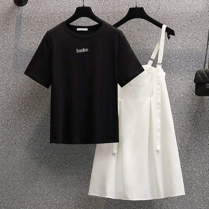 Black White Simple Casual Summer T-shirt Dress Set MM1297 - KawaiiMoriStore