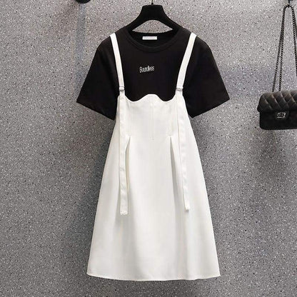 Black White Simple Casual Summer T-shirt Dress Set MM1297 - KawaiiMoriStore