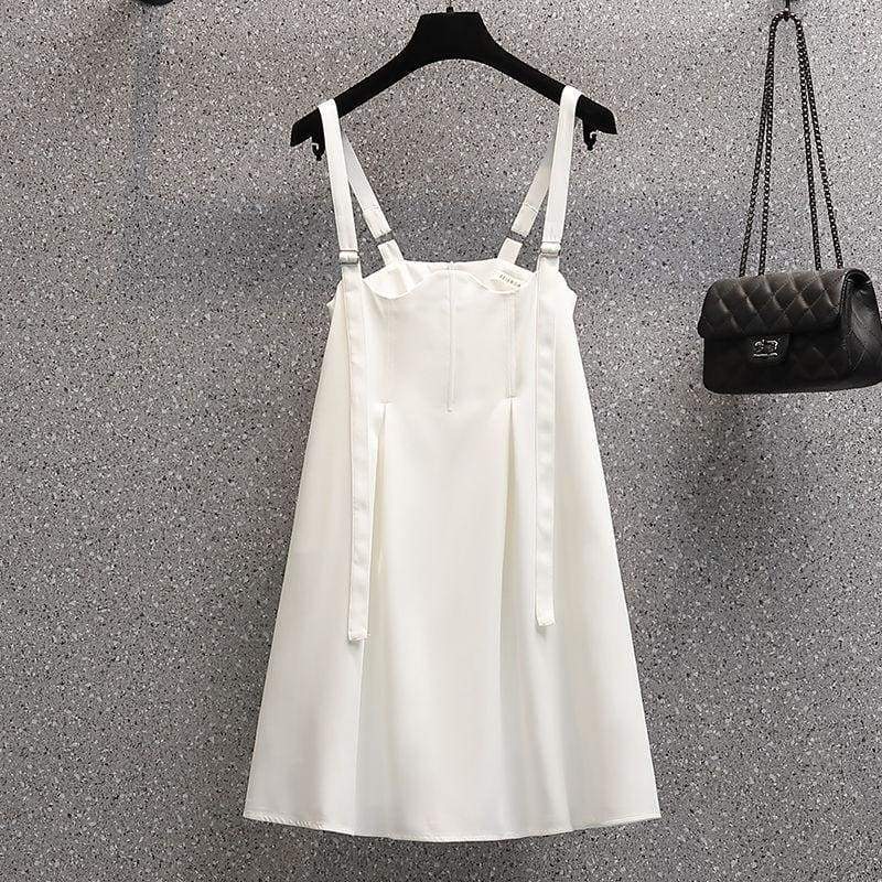 Black White Simple Casual Summer T-shirt Dress Set MM1297 - KawaiiMoriStore