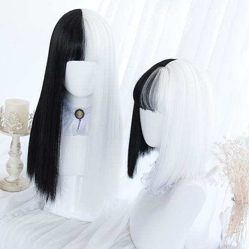 Black White Split Wig MK14966 - KawaiiMoriStore