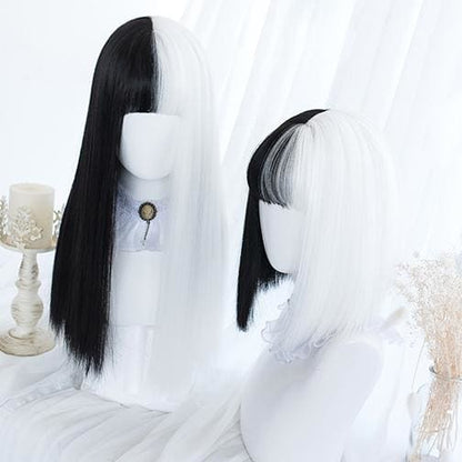 Black White Split Wig MK14966 - KawaiiMoriStore