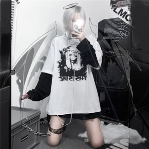 Black White Thorns Girl Print Long Sleeved Top MK311 - KawaiiMoriStore