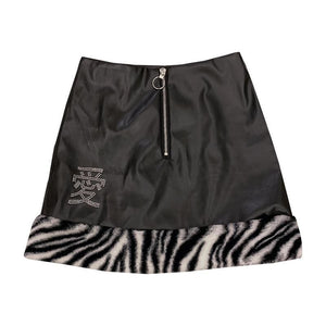Black Zebra Pattern Furry-edged Skirt MM0734 - KawaiiMoriStore