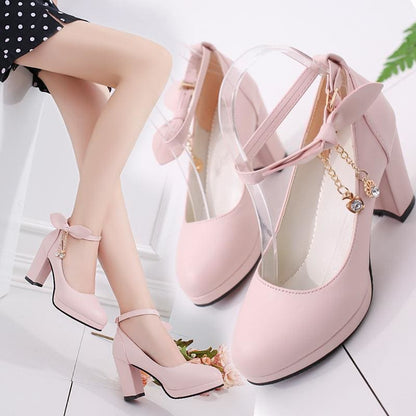 Black/Beige/Pink Sweet Bow High Heels Shoes MK14160 - KawaiiMoriStore