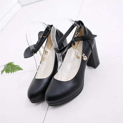 Black/Beige/Pink Sweet Bow High Heels Shoes MK14160 - KawaiiMoriStore