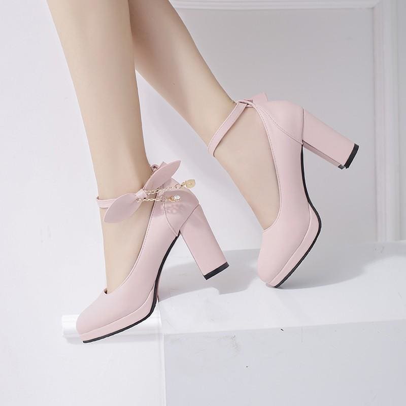 Black/Beige/Pink Sweet Bow High Heels Shoes MK14160 - KawaiiMoriStore