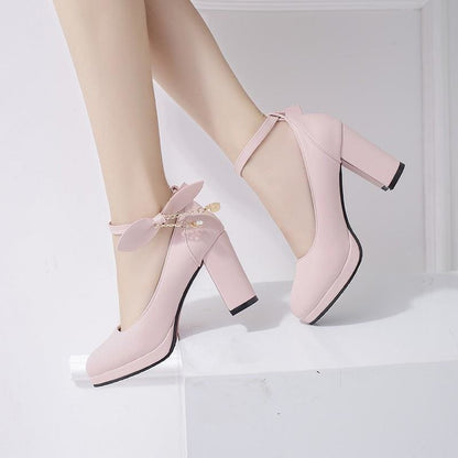 Black/Beige/Pink Sweet Bow High Heels Shoes MK14160 - KawaiiMoriStore