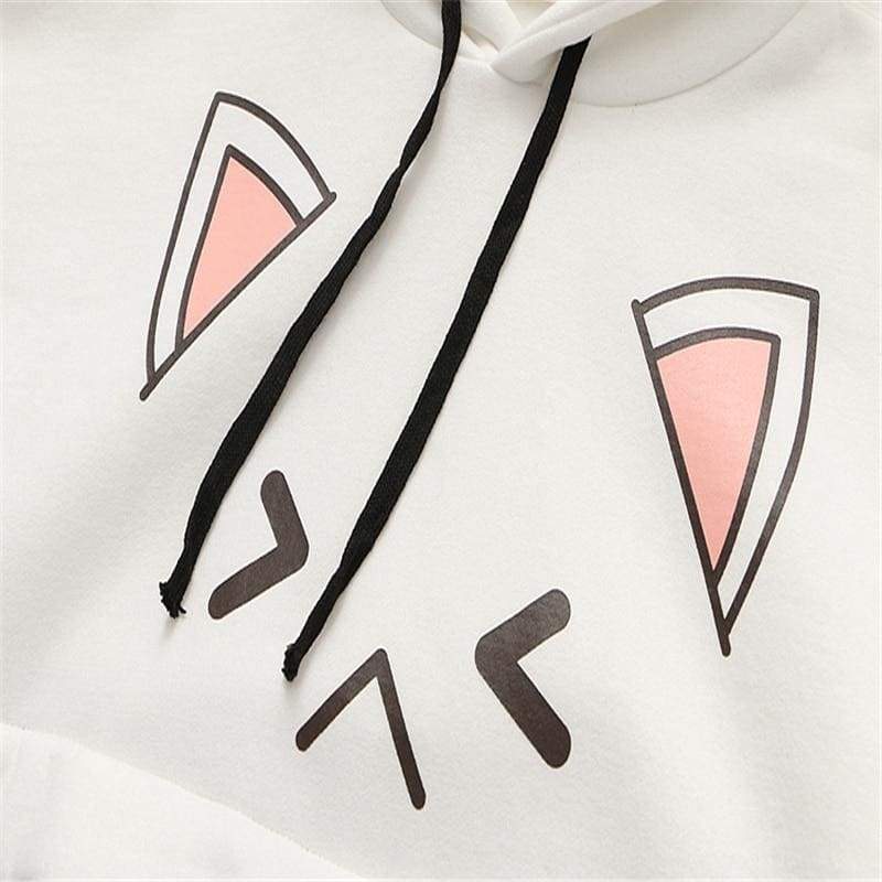 Black/Pink Cartoon Cat Print Casual Pullover Hoodies MM1276 - KawaiiMoriStore