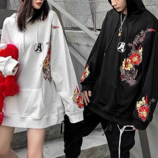 Black/Pink/White Embroidery Harajuku Moon Couples Hoodie MK16012 - KawaiiMoriStore