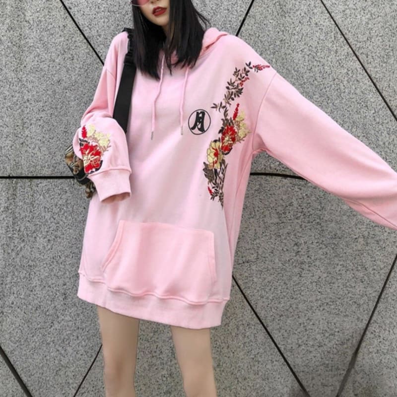 Black/Pink/White Embroidery Harajuku Moon Couples Hoodie MK16012 - KawaiiMoriStore