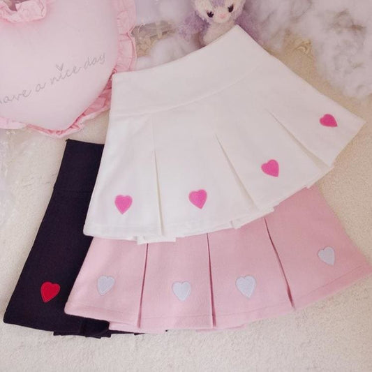 Black/Pink/White MKawaii Hearts Short Skirt MK1812568 - KawaiiMoriStore