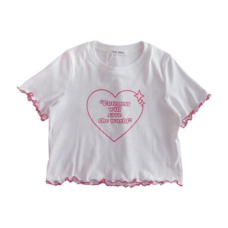 Black/White Cute "Cuteness Will Save The World" T-shirt MM1218 - KawaiiMoriStore