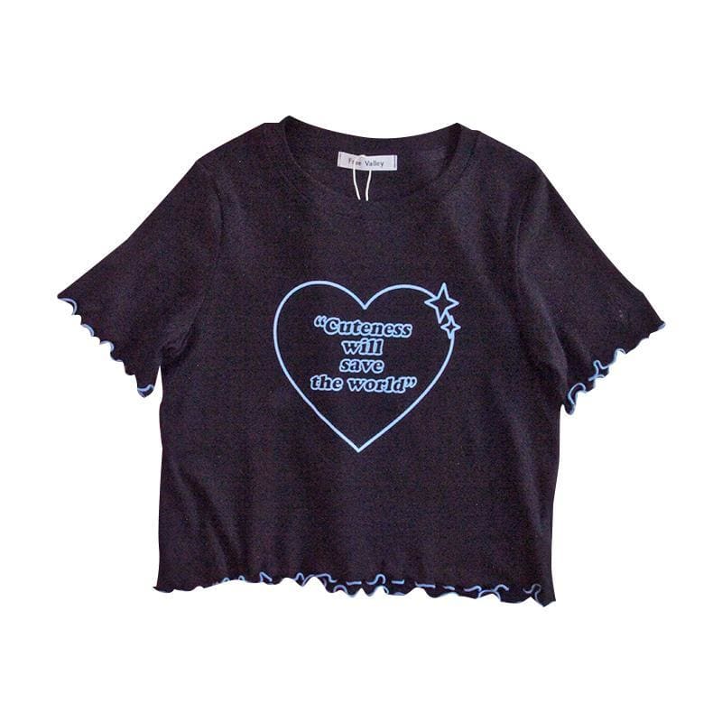 Black/White Cute "Cuteness Will Save The World" T-shirt MM1218 - KawaiiMoriStore