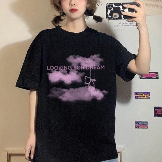 Black/White Looking For Dream T-shirt MK15035 - KawaiiMoriStore