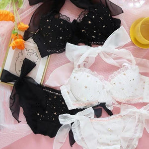 Black/White Moon Stars Underwear Set MK16058 - KawaiiMoriStore