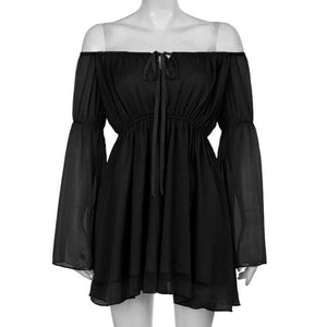 Black/White/Pink Flare Sleeve Chiffon Dress With Corset 2 