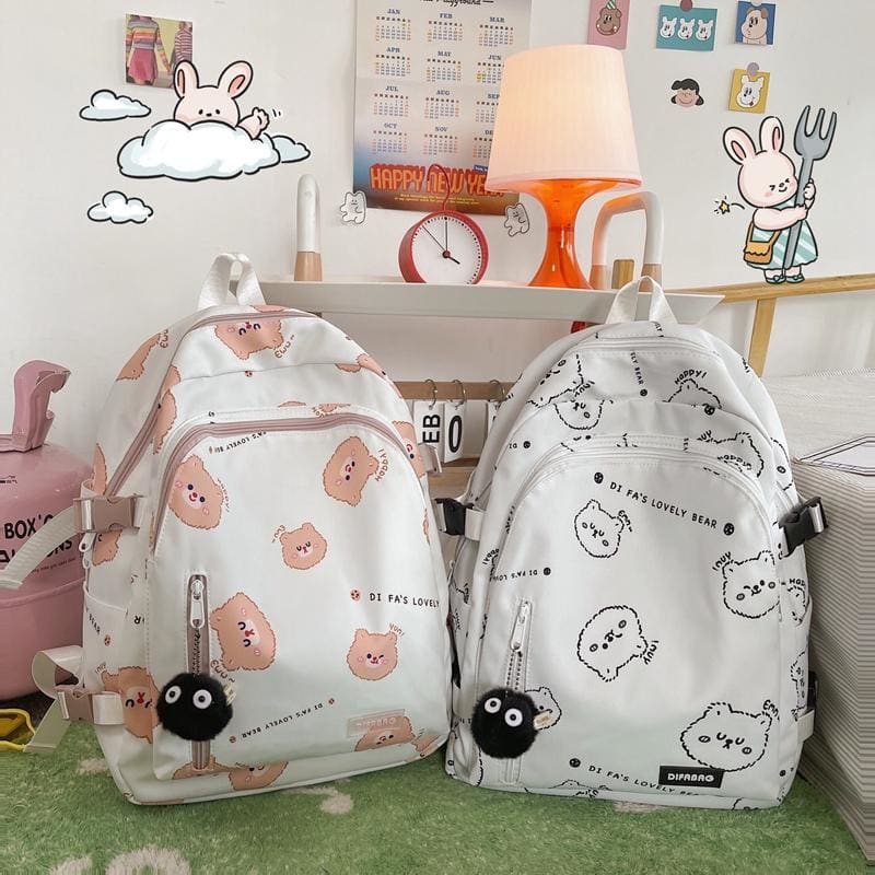 Black/White/Pink Kawaii Bear Printed Backpack MK16641 - 