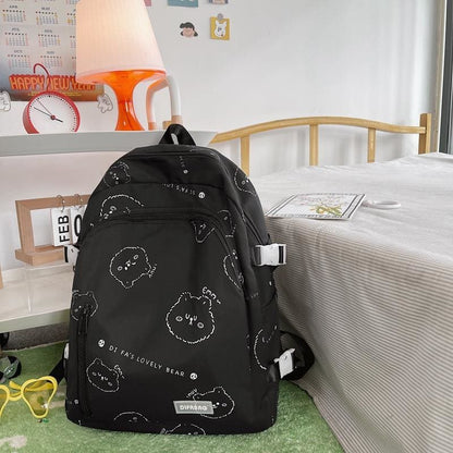 Black/White/Pink Kawaii Bear Printed Backpack MK16641 - Only