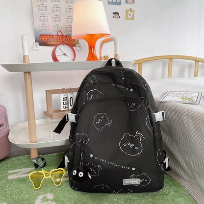 Black/White/Pink Kawaii Bear Printed Backpack MK16641 - With