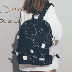Black/White/Pink Kawaii Bear Printed Backpack MK16641 - With
