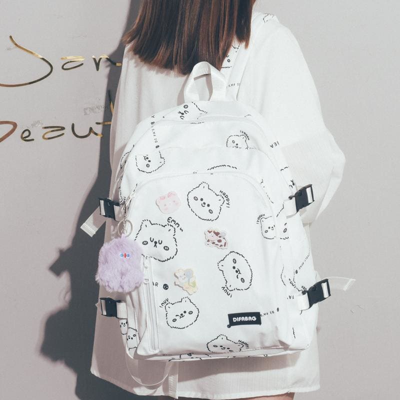 Black/White/Pink Kawaii Bear Printed Backpack MK16641 - With