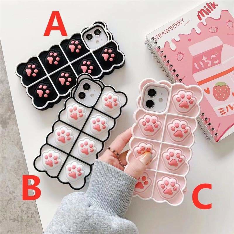 Black/White/Pink Soft Squishy Cat Paws Cute Phone Case 