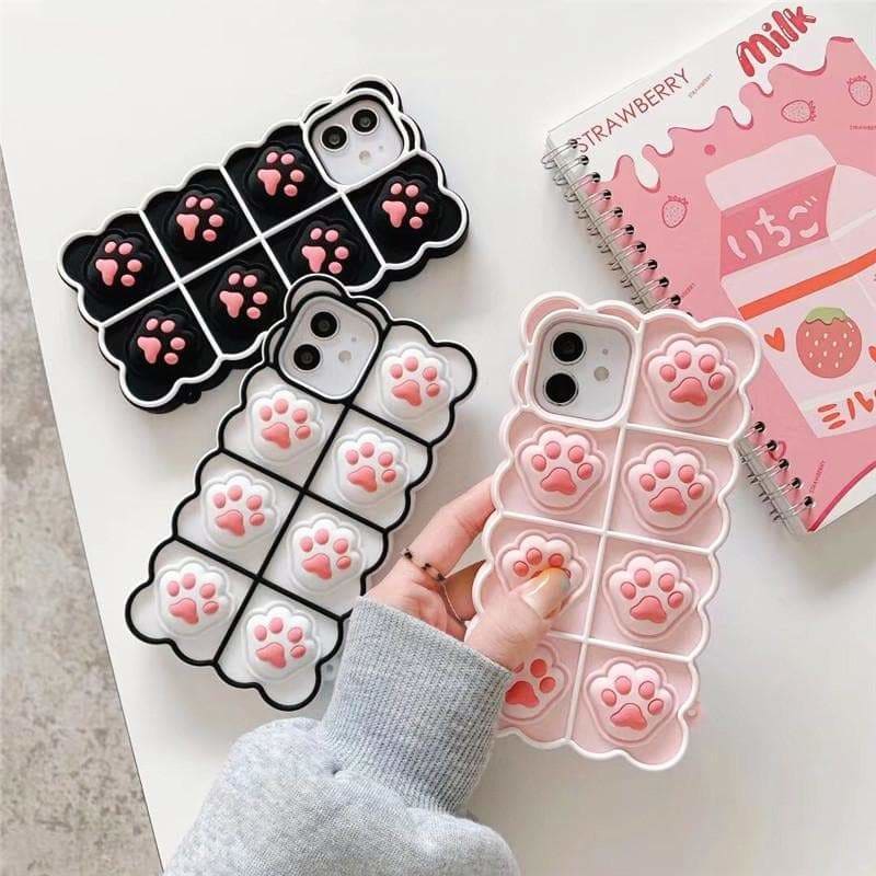 Black/White/Pink Soft Squishy Cat Paws Cute Phone Case 