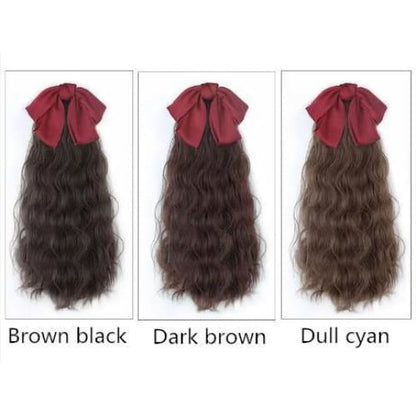 Black/Wine Bowknot Long Ponytail Wig MK15121 - KawaiiMoriStore