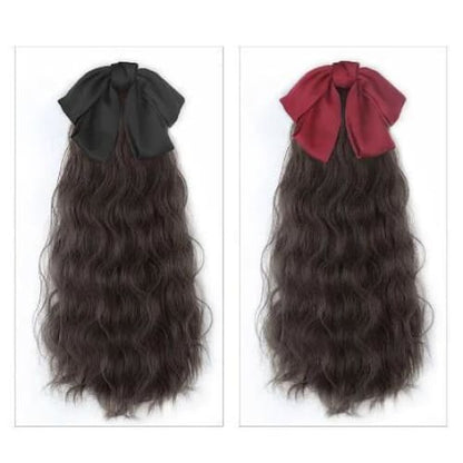 Black/Wine Bowknot Long Ponytail Wig MK15121 - KawaiiMoriStore