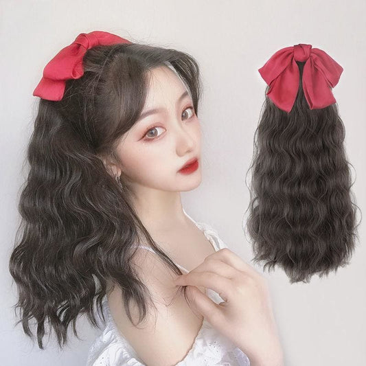 Black/Wine Bowknot Long Ponytail Wig MK15121 - KawaiiMoriStore