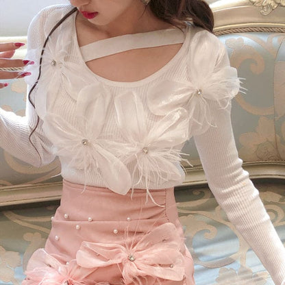 Blooming Flower Pinky Sweater Top - sweater