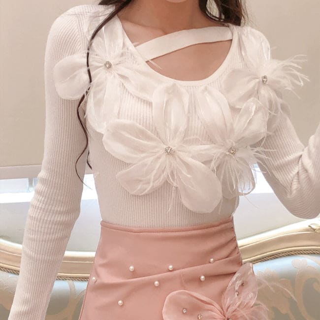 Blooming Flower Pinky Sweater Top - sweater