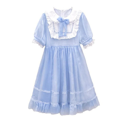 Blue Black Pink Bow Cute Ruffles Pan Collar Dress MK15797 - KawaiiMoriStore