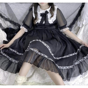 Blue Black Pink Bow Cute Ruffles Pan Collar Dress MK15797 - KawaiiMoriStore