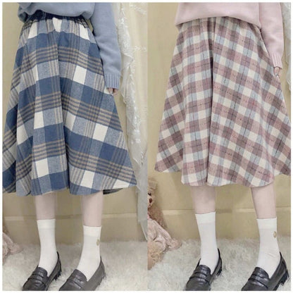 Blue/Pink Sweater and Plaid Pleasted Skirt Set MK14839 - KawaiiMoriStore