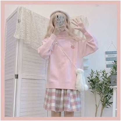 Blue/Pink Sweater and Plaid Pleasted Skirt Set MK14839 - KawaiiMoriStore