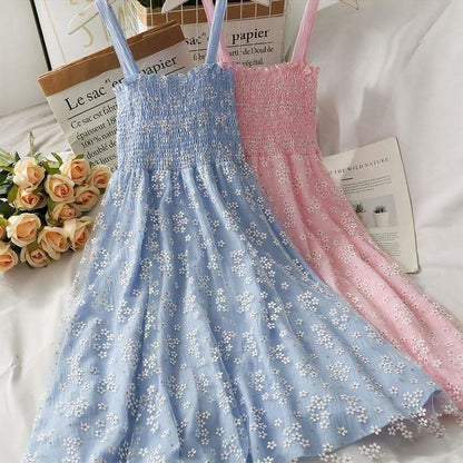 Blue/Pink/White Summer Floral Mesh Dress MM1804 - Dress