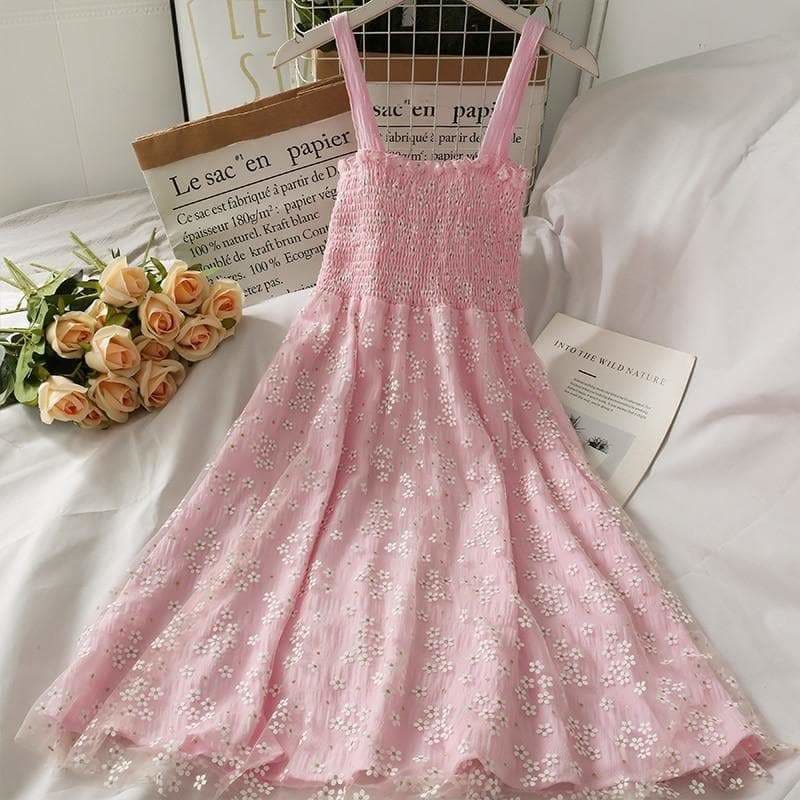 Blue/Pink/White Summer Floral Mesh Dress MM1804 - Dress