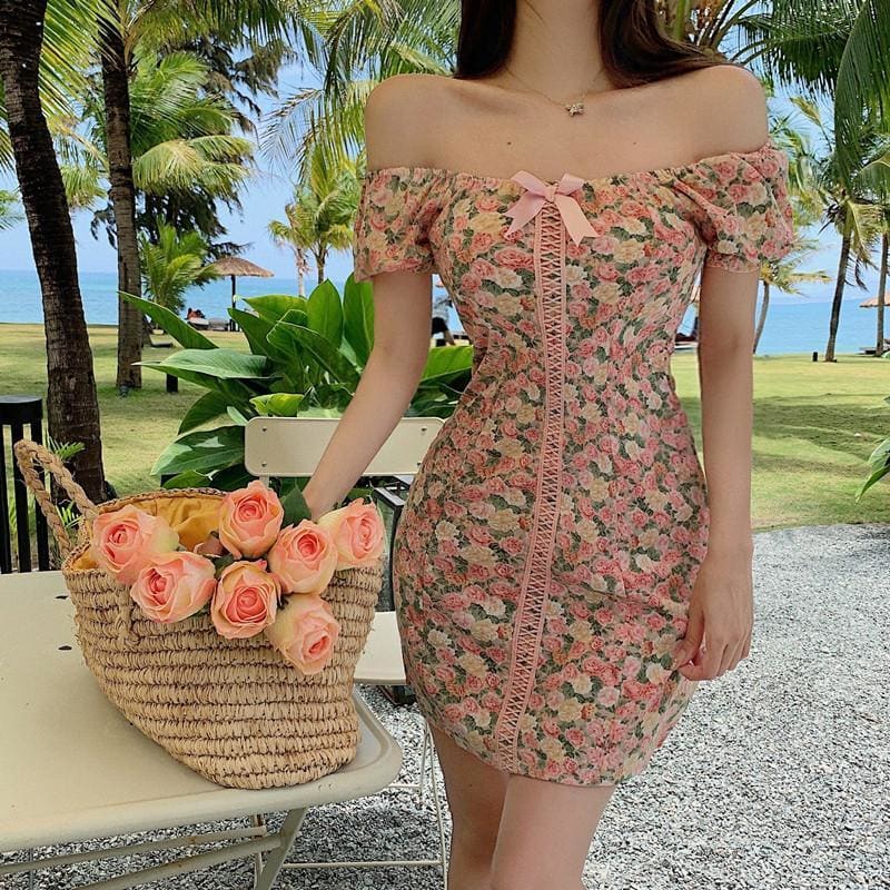 Bow Floral One-Shoulder Mini Dress
