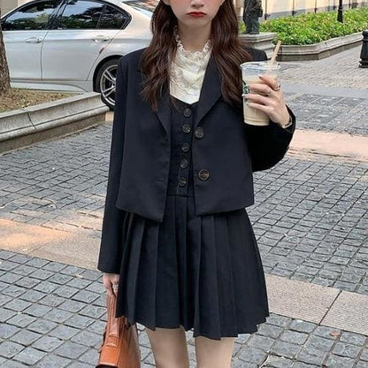 British Style Suit Coat+Shirt +Pleated Skirt MM1117 - KawaiiMoriStore