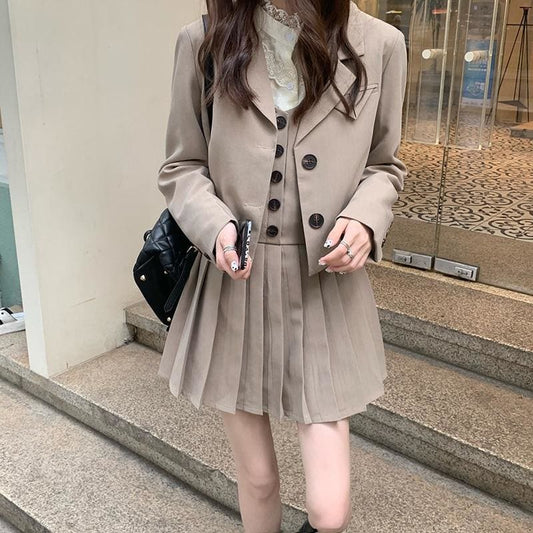 British Style Suit Coat+Shirt +Pleated Skirt MM1117 - KawaiiMoriStore