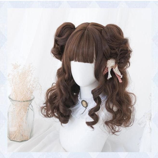 Brown Short Curly Bun "Daydream Girl" Lolita Wig MK15489 - KawaiiMoriStore