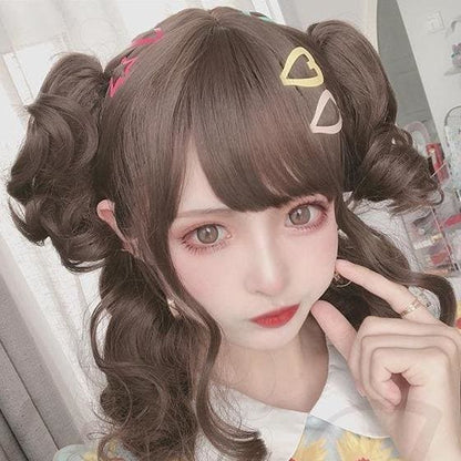 Brown Short Curly Bun "Daydream Girl" Lolita Wig MK15489 - KawaiiMoriStore