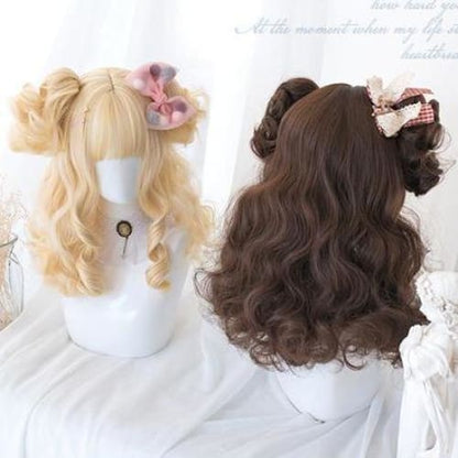 Brown Short Curly Bun "Daydream Girl" Lolita Wig MK15489 - KawaiiMoriStore