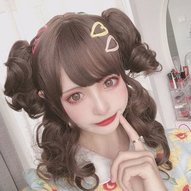 Brown Short Curly Bun "Daydream Girl" Lolita Wig MK15489 - KawaiiMoriStore