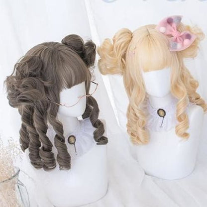 Brown Short Curly Bun "Daydream Girl" Lolita Wig MK15489 - KawaiiMoriStore