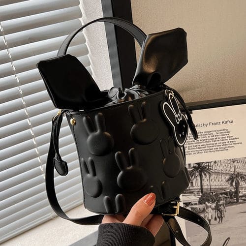 Bunny Bucket Crossbody Bag Mini Purse - Heartzcore - Black