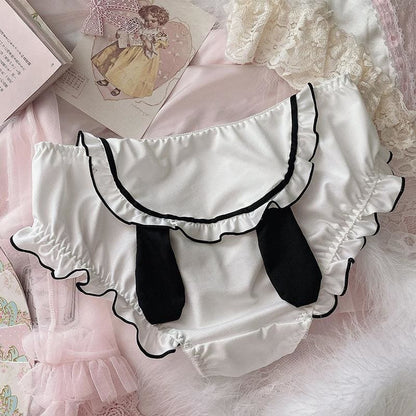 Bunny Ears Lace Ruffle Fuzzy Ball Panties MM0986 - KawaiiMoriStore