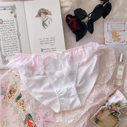 Bunny Ears Lace Ruffle Fuzzy Ball Panties MM0986 - KawaiiMoriStore